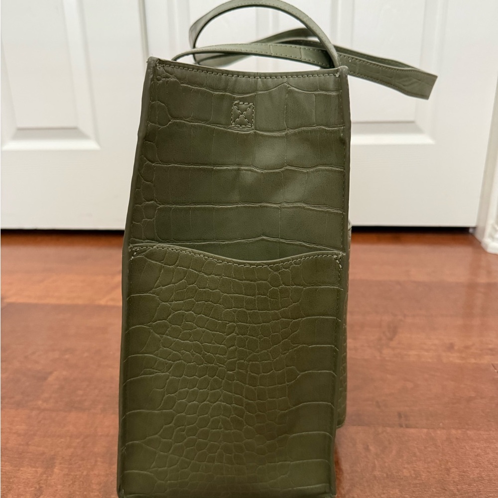 BEIS Olive Croc-Embossed Large Work Tote in Deep Olive (discontinued color) - Picture 2 of 7